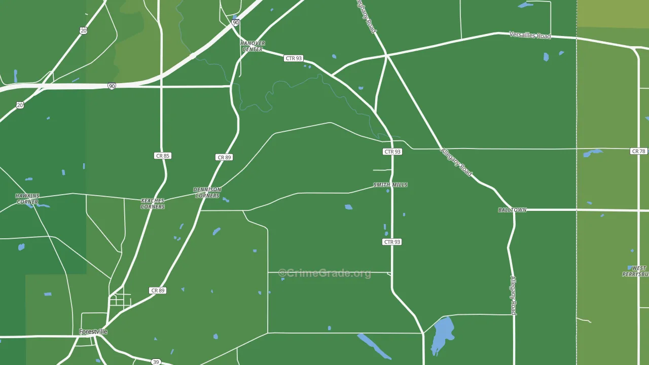 Smith Mills, NY Map of Vehicle Theft Rates