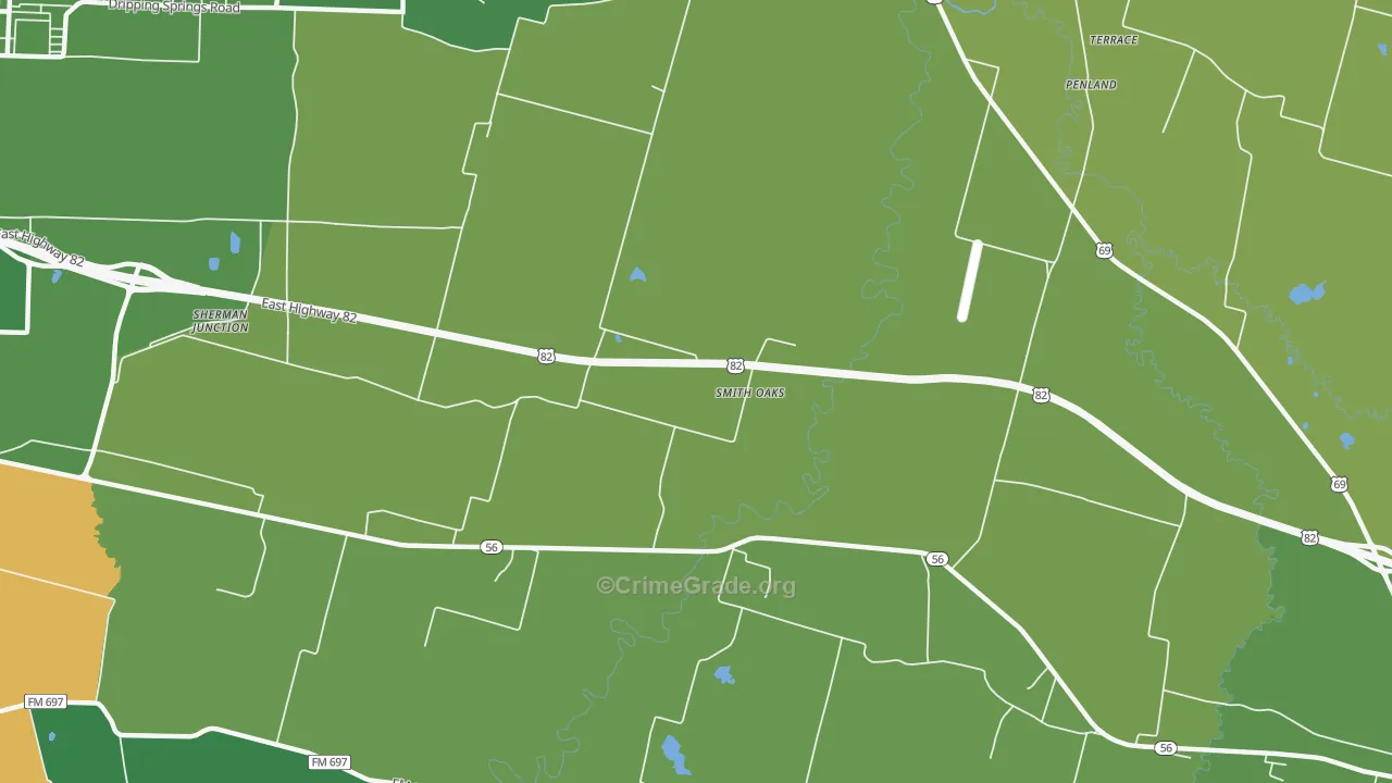 Smith Oaks, TX Map of Vehicle Theft Rates
