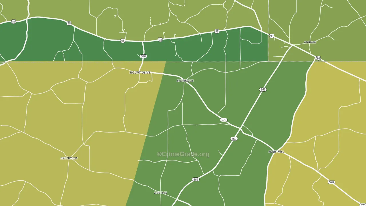 Smithdale, MS Map of Vehicle Theft Rates