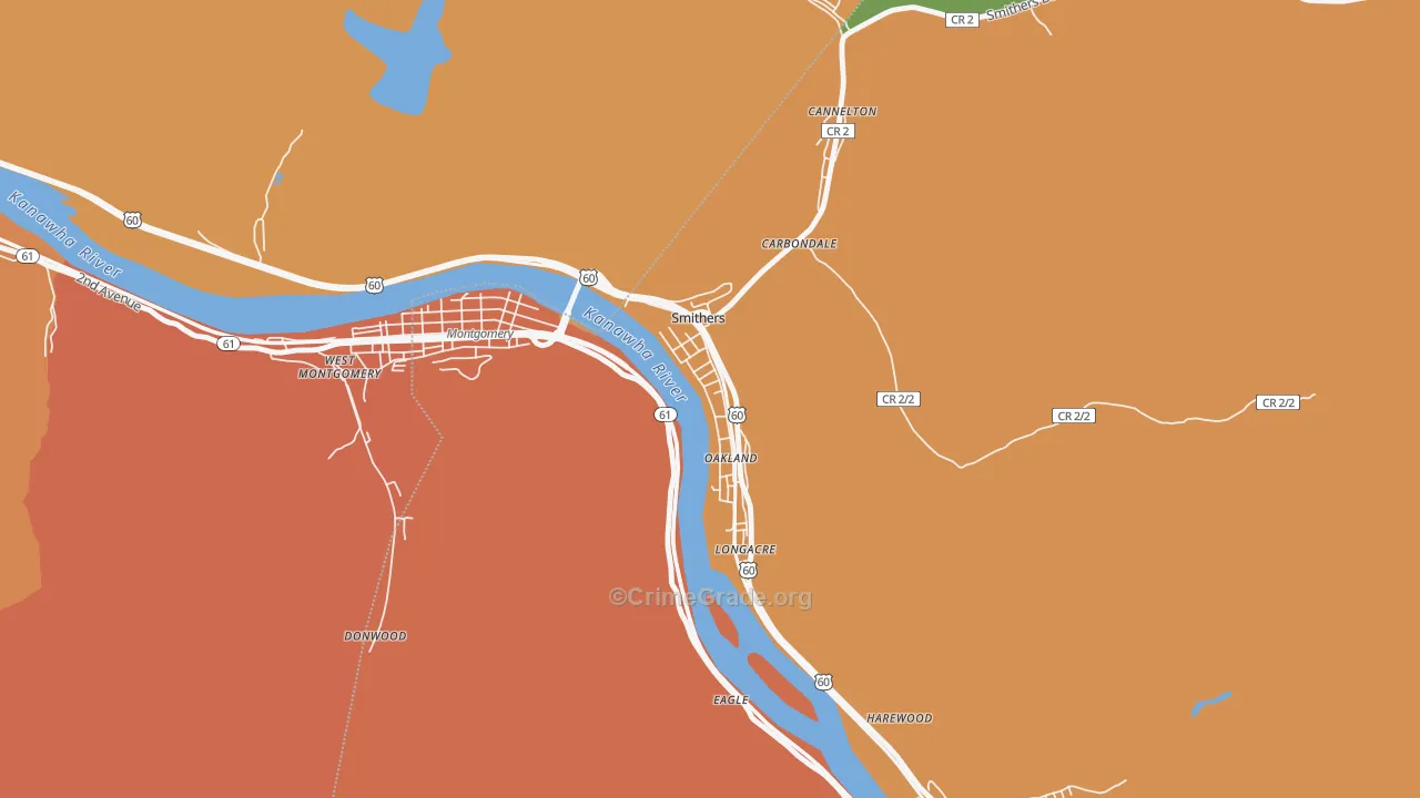 Smithers, WV Map of Vehicle Theft Rates