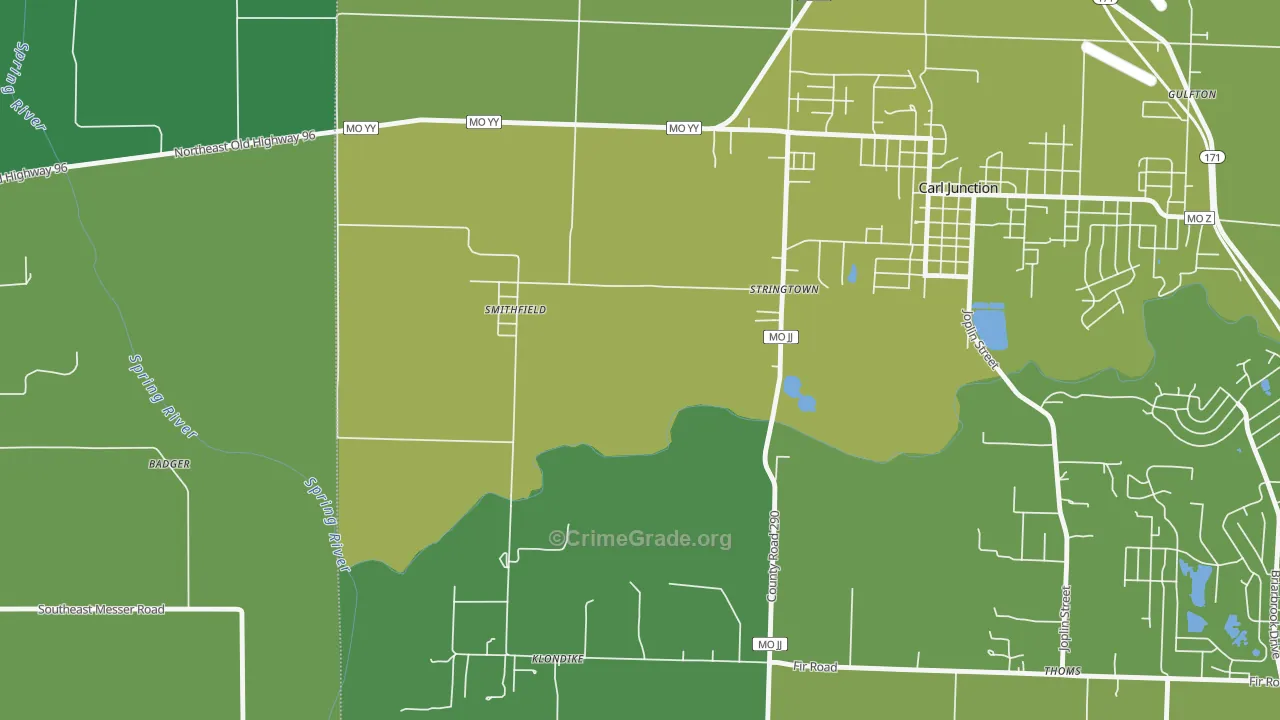 Smithfield, MO Map of Vehicle Theft Rates