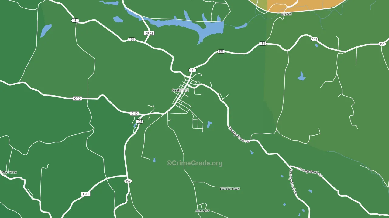 Smithfield, OH Map of Vehicle Theft Rates