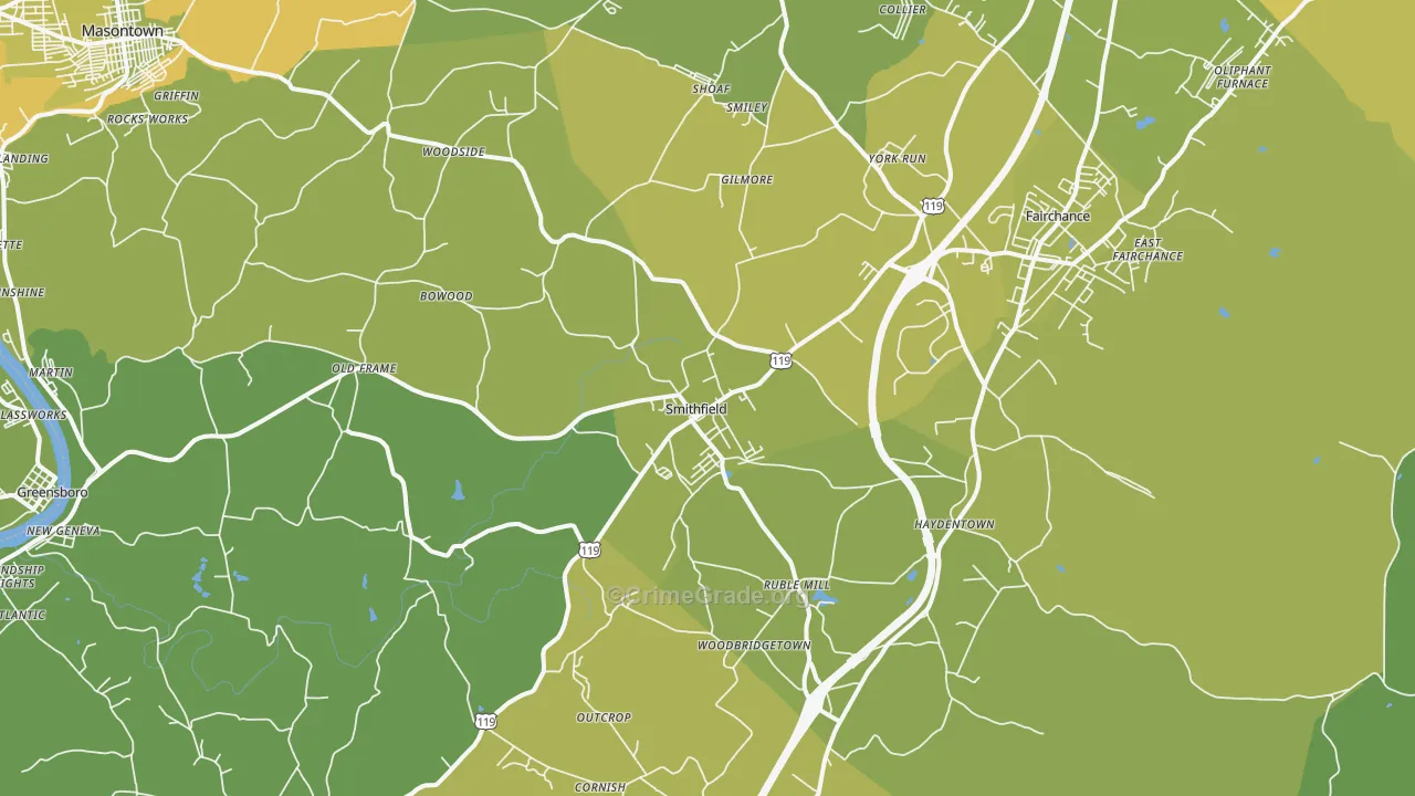 Smithfield, PA Map of Vehicle Theft Rates