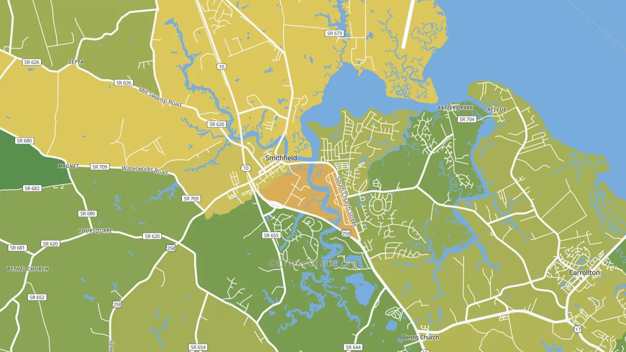 Smithfield, VA Map of Vehicle Theft Rates