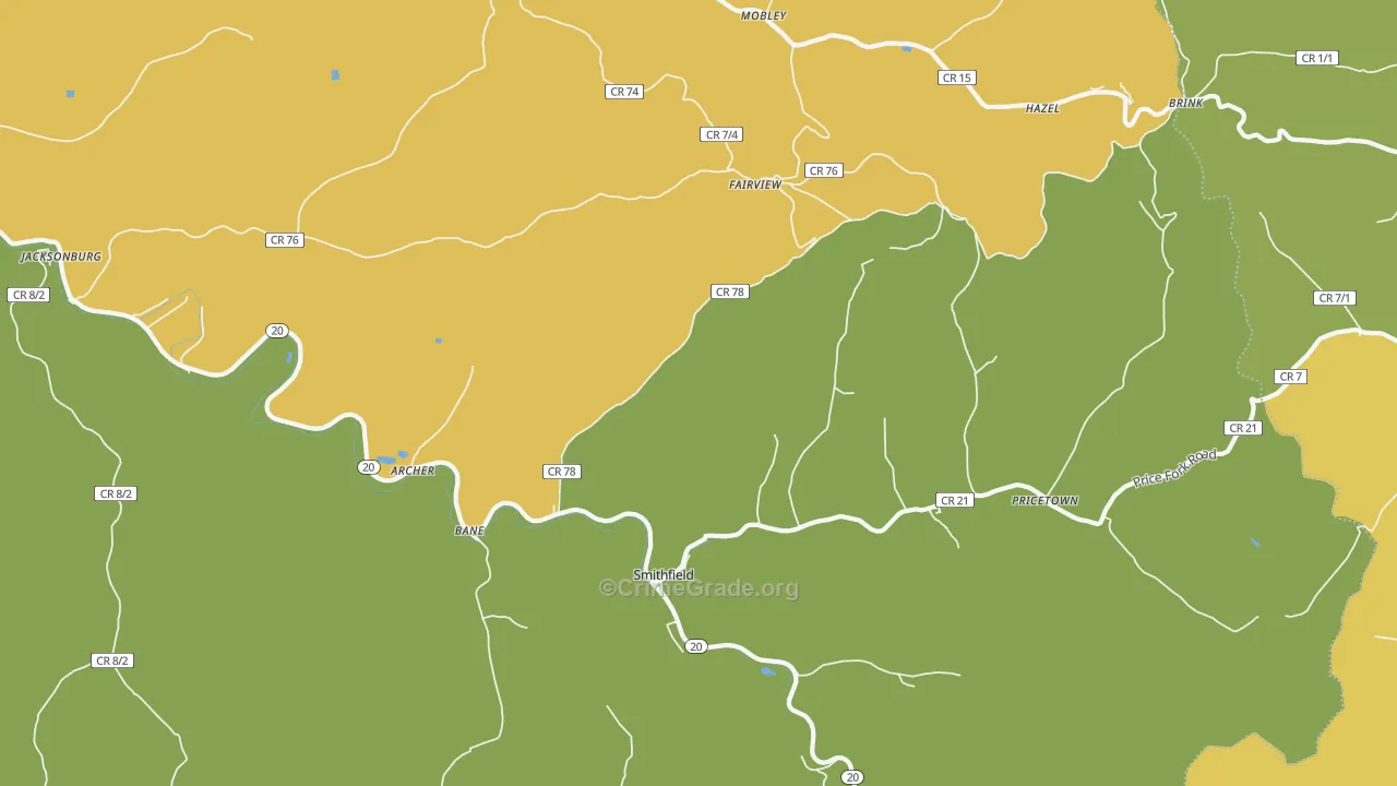Smithfield, WV Map of Vehicle Theft Rates