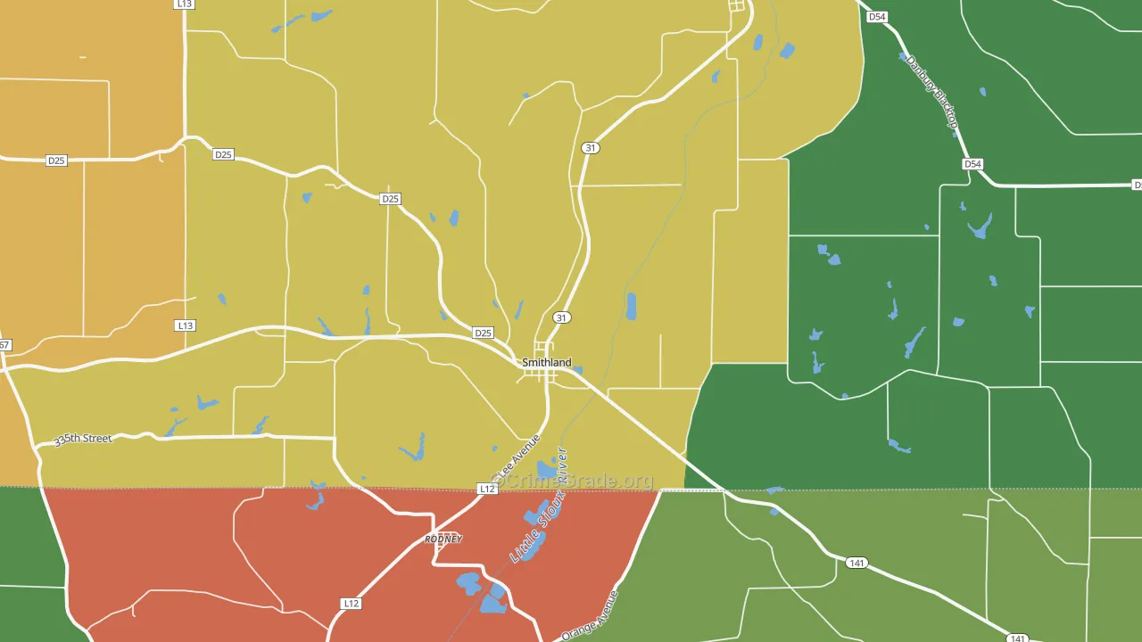 Smithland, IA Map of Vehicle Theft Rates
