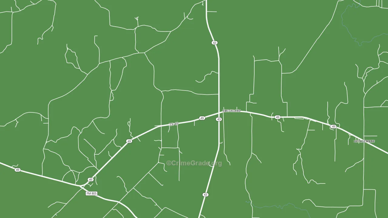 Smithland, TX Map of Vehicle Theft Rates