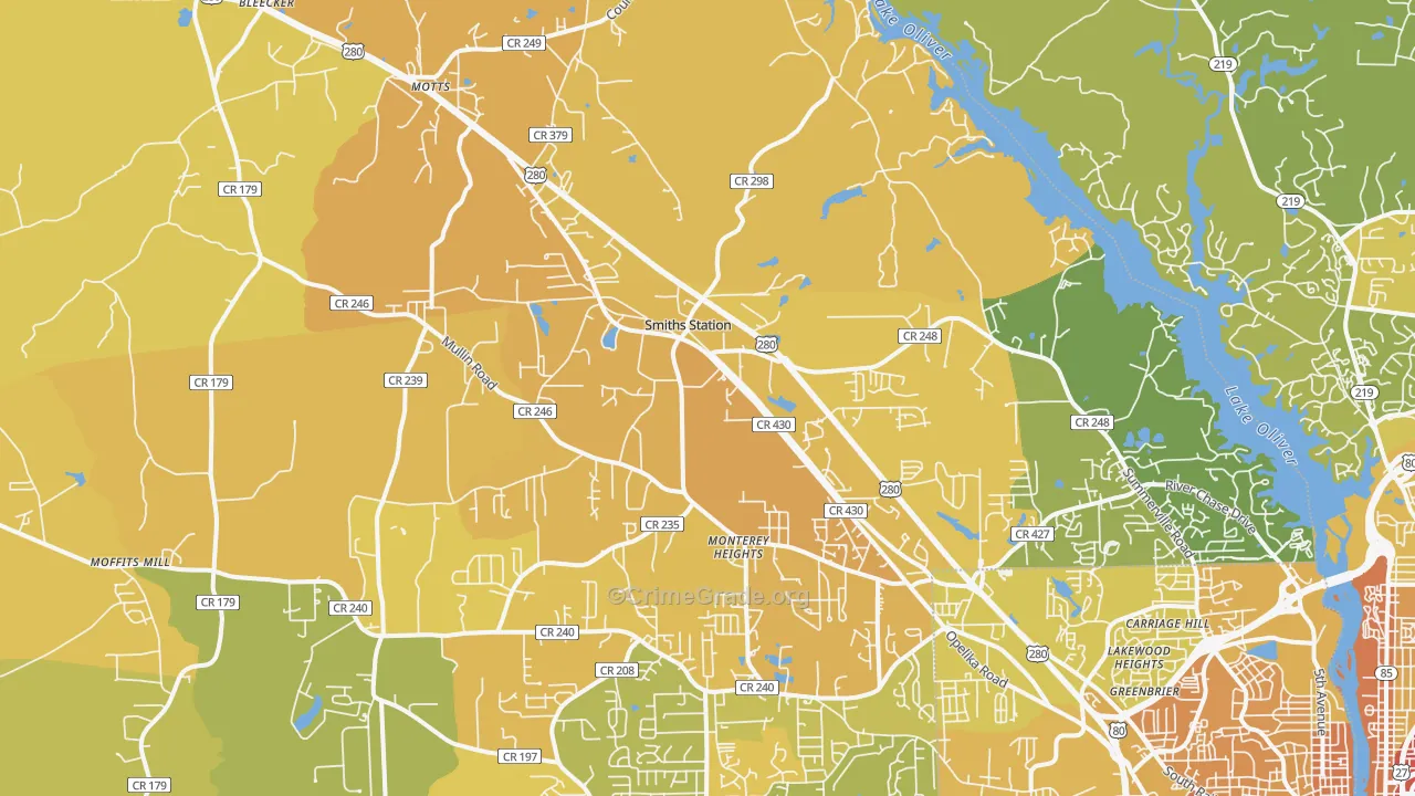 Smiths, AL Map of Vehicle Theft Rates