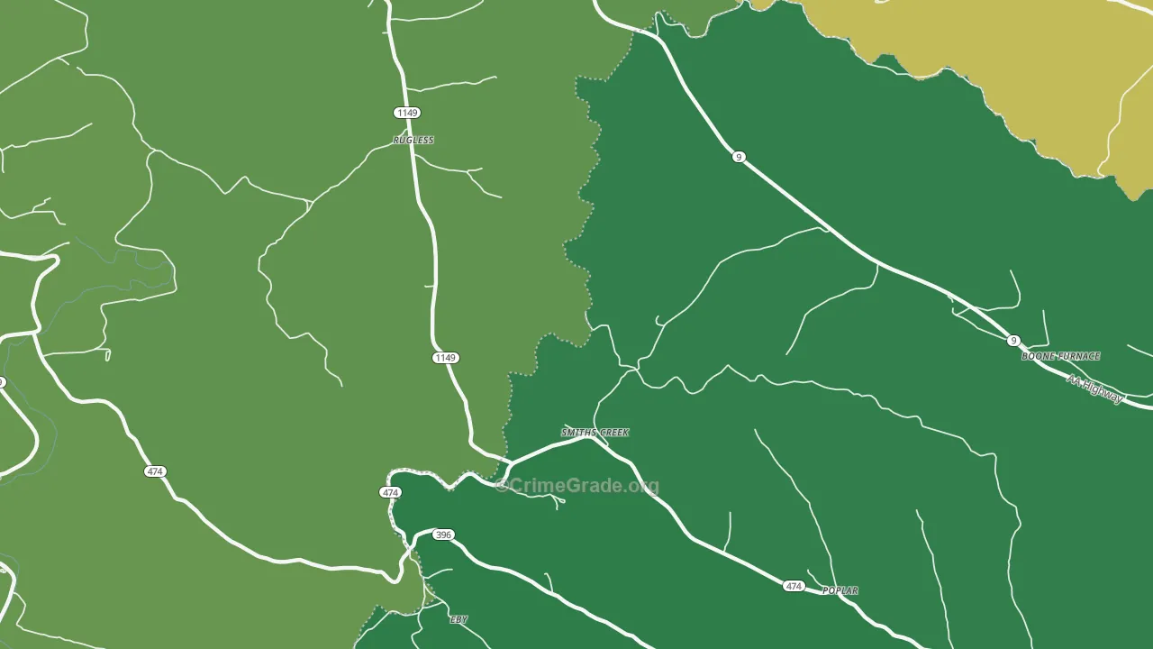 Smiths Creek, KY Map of Vehicle Theft Rates