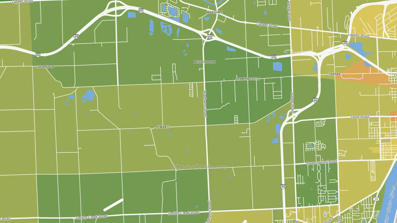 Smiths Creek, MI Map of Vehicle Theft Rates