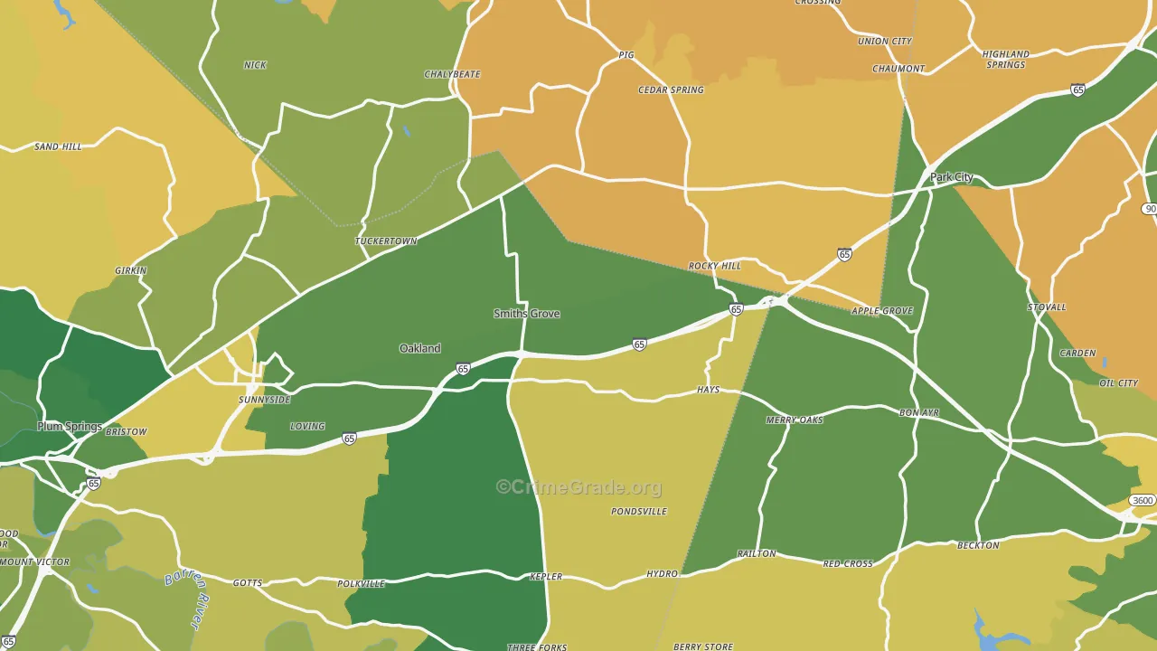 Smiths Grove, KY Map of Vehicle Theft Rates
