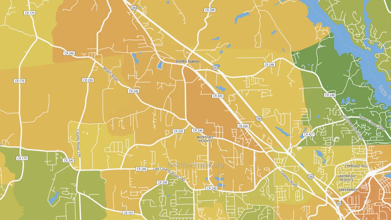 Smiths Station, AL Map of Vehicle Theft Rates