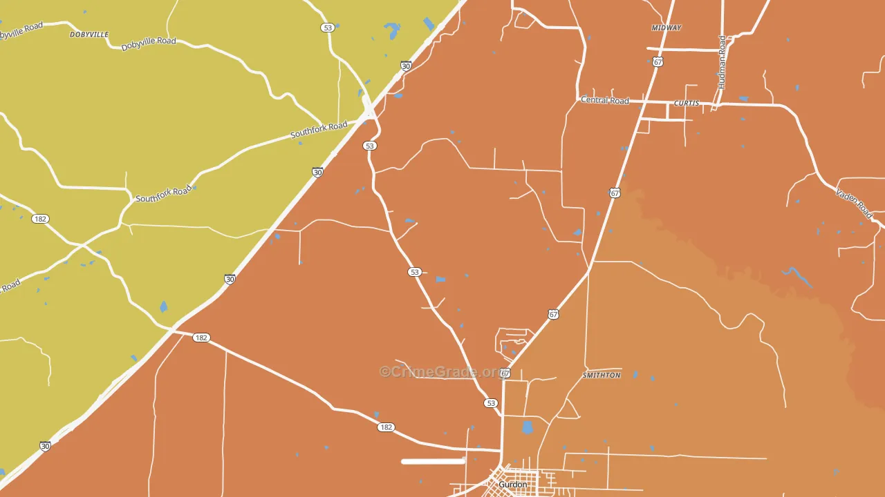 Smithton, AR Map of Vehicle Theft Rates