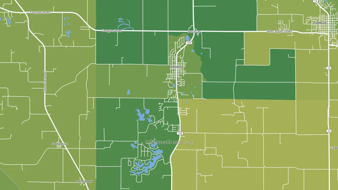 Smithton, IL Map of Vehicle Theft Rates