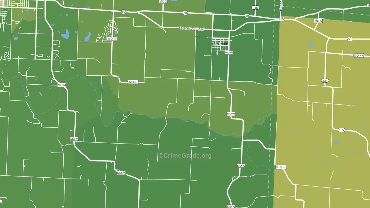 Smithton, MO Map of Vehicle Theft Rates