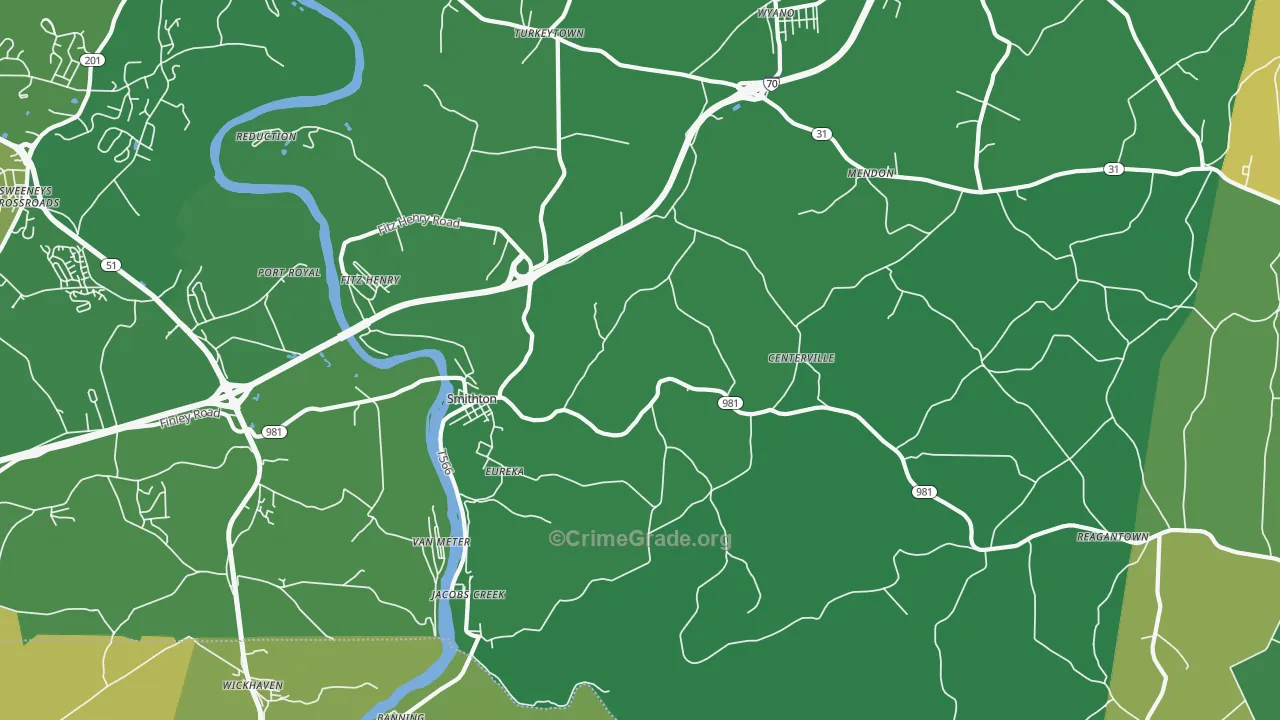 Smithton, PA Map of Vehicle Theft Rates