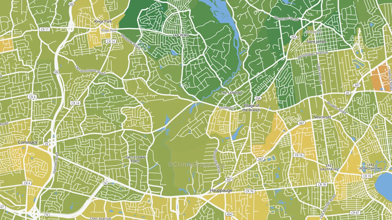 Smithtown, NY Map of Vehicle Theft Rates