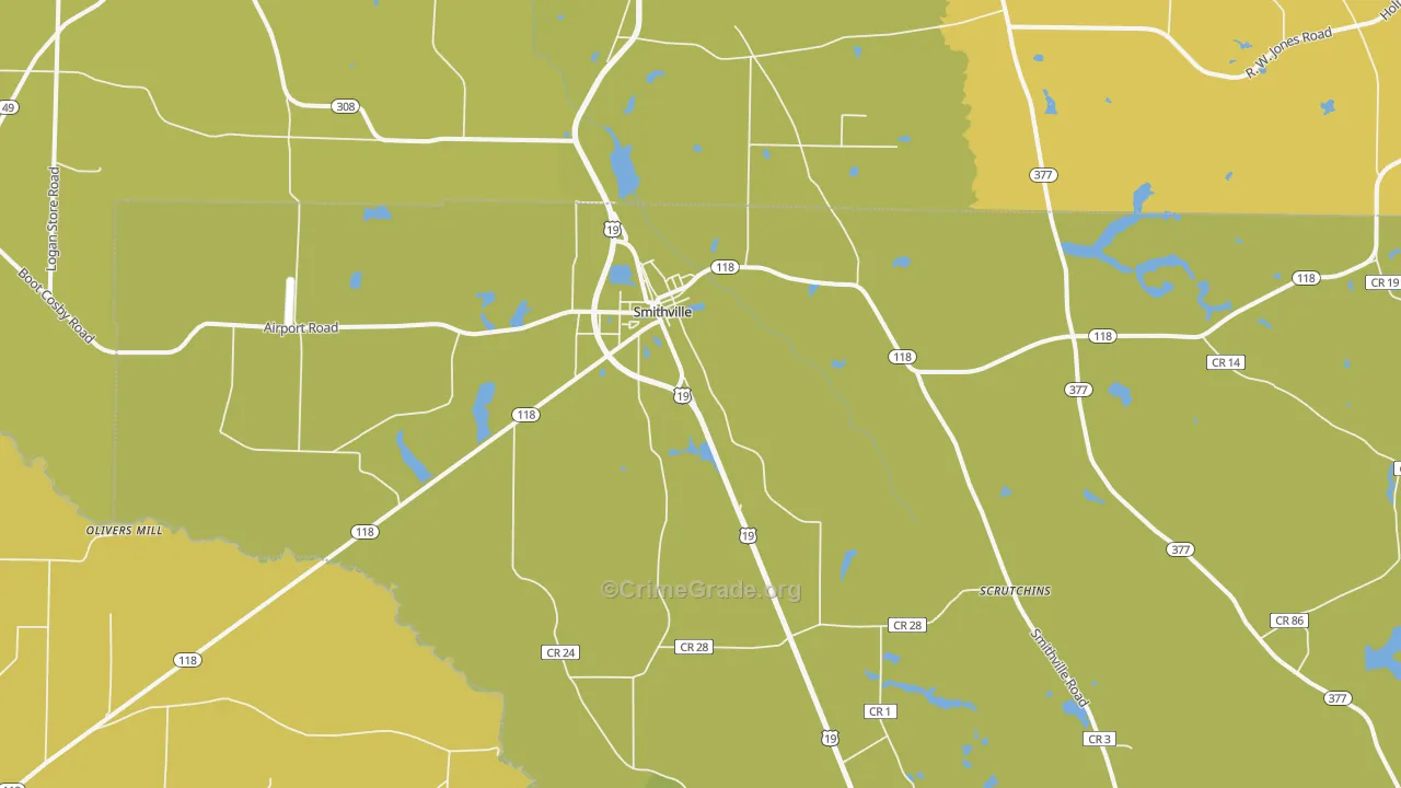 Smithville, GA Map of Vehicle Theft Rates