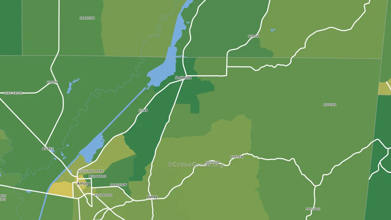 Smithville, MS Map of Vehicle Theft Rates