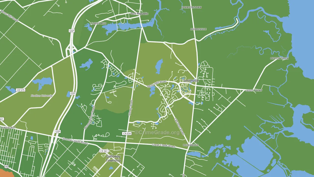 Smithville, NJ Map of Vehicle Theft Rates