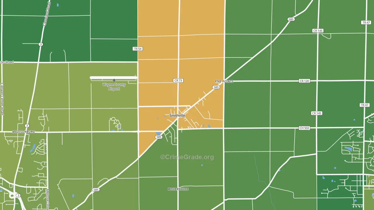 Smithville, OH Map of Vehicle Theft Rates