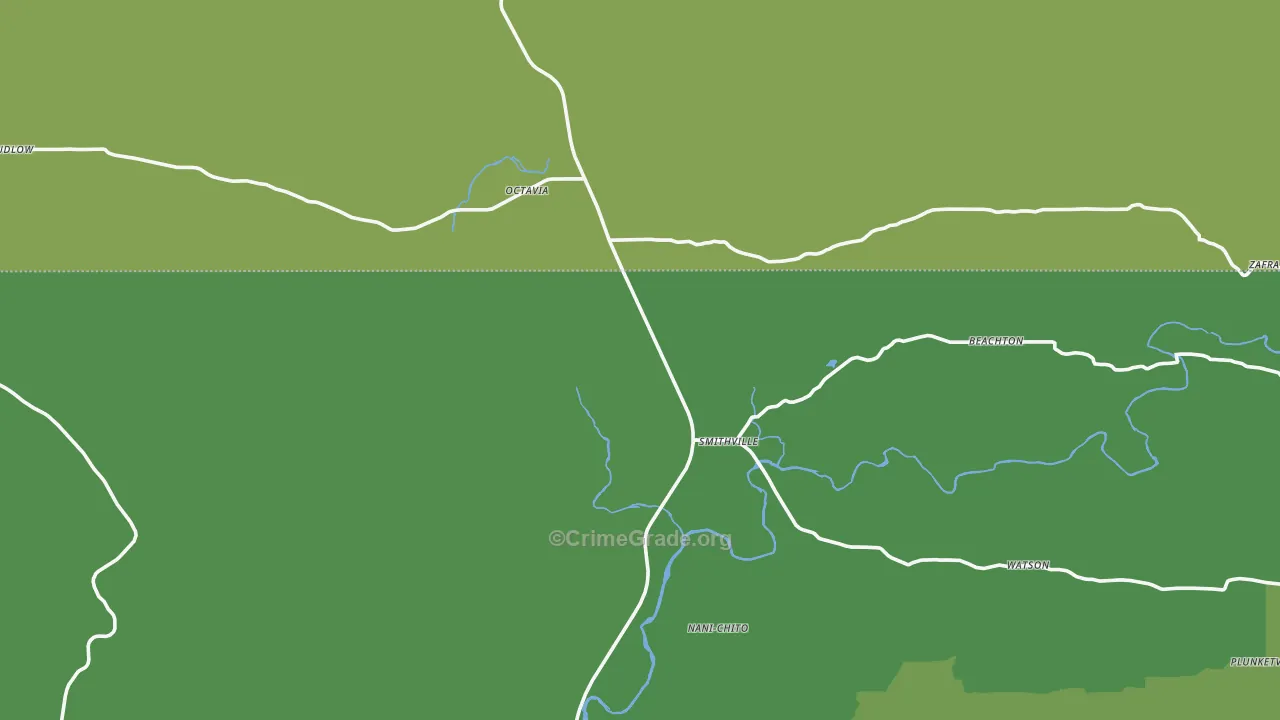 Smithville, OK Map of Vehicle Theft Rates