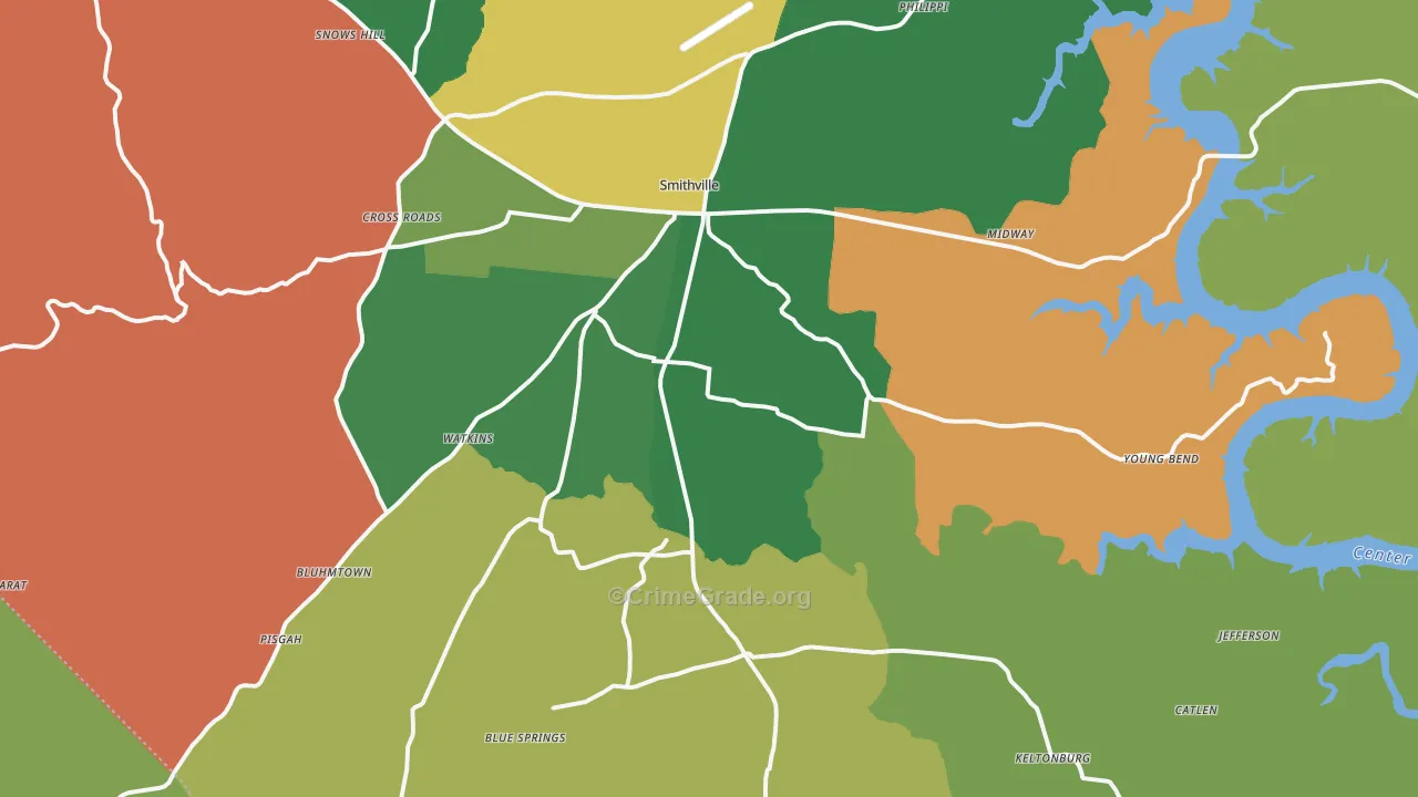 Smithville, TN Map of Vehicle Theft Rates