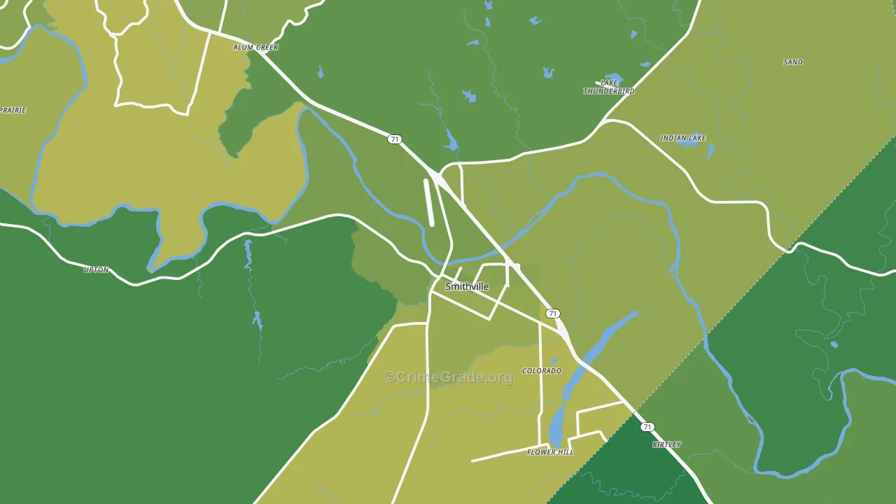 Smithville, TX Map of Vehicle Theft Rates