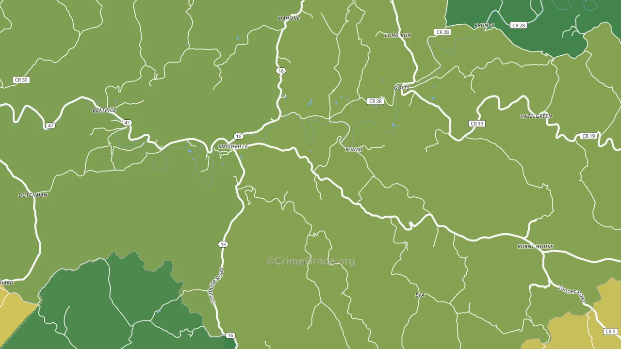 Smithville, WV Map of Vehicle Theft Rates