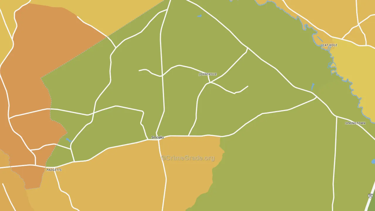 Smoaks, SC Map of Vehicle Theft Rates