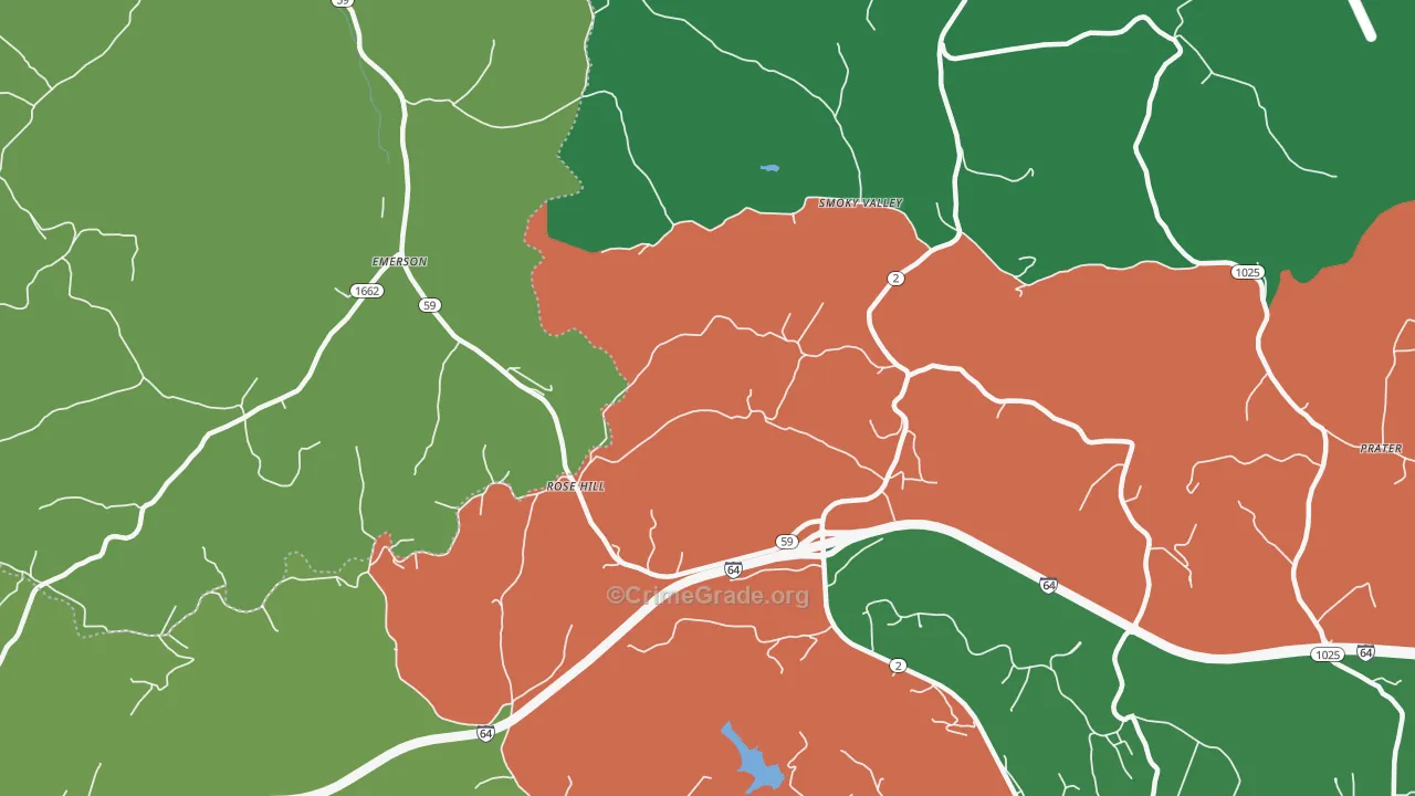 Smoky Valley, KY Map of Vehicle Theft Rates