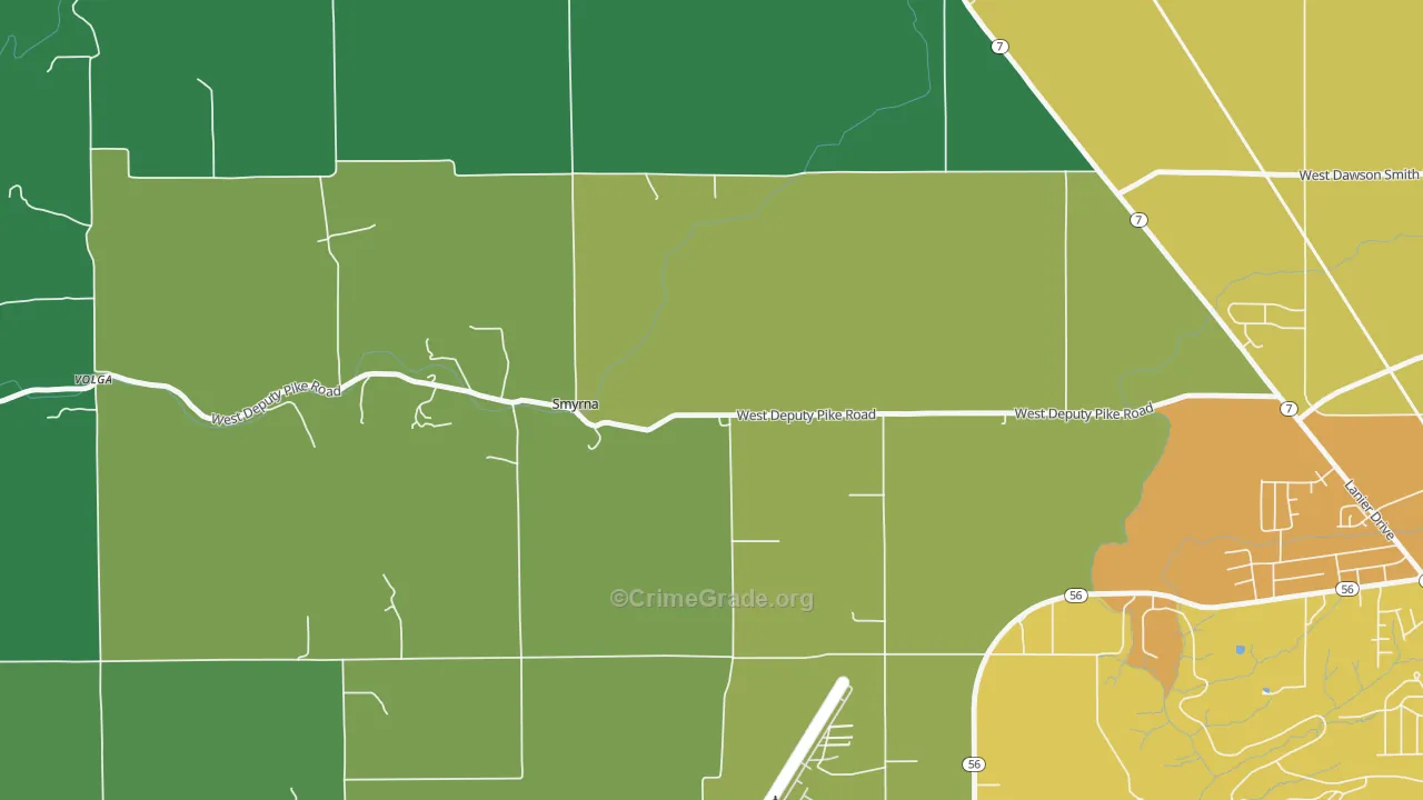 Smyrna, IN Map of Vehicle Theft Rates