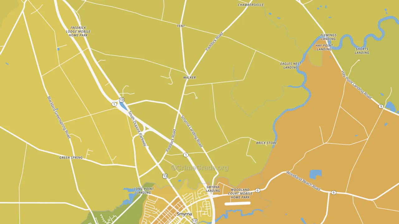 Smyrna Landing, DE Map of Vehicle Theft Rates