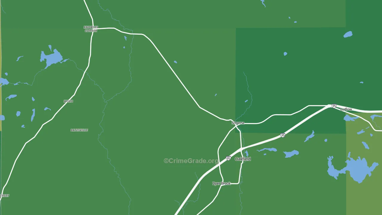 Smyrna Mills, ME Map of Vehicle Theft Rates