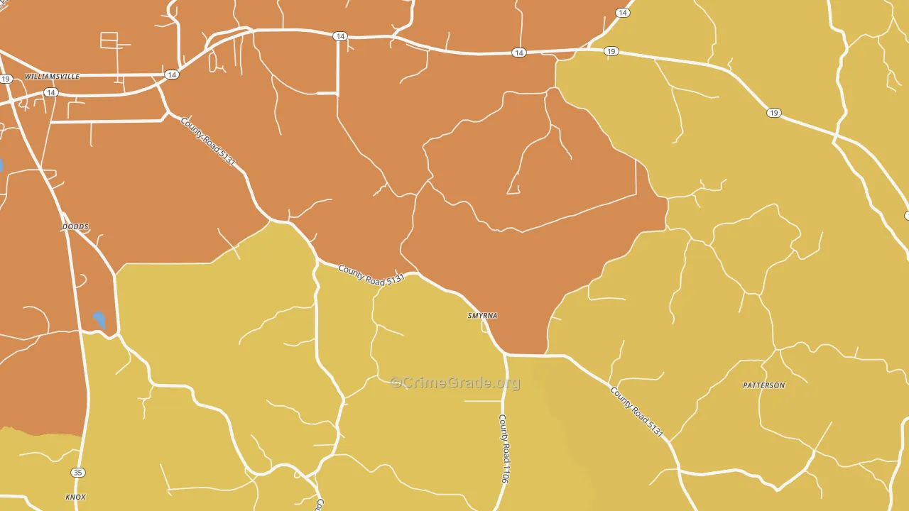 Smyrna, MS Map of Vehicle Theft Rates