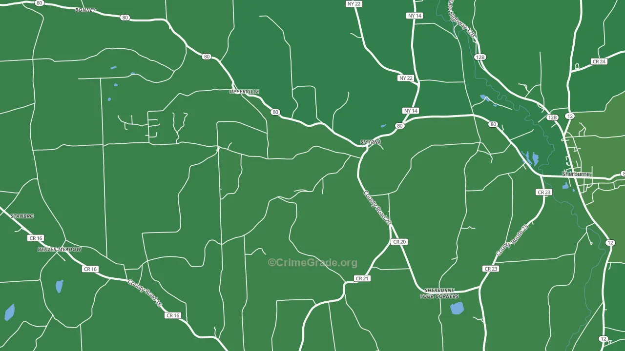 Smyrna, NY Map of Vehicle Theft Rates