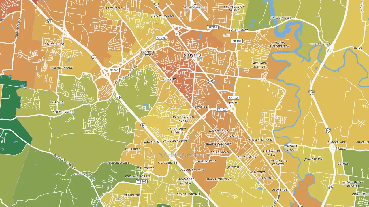 Smyrna, TN Map of Vehicle Theft Rates