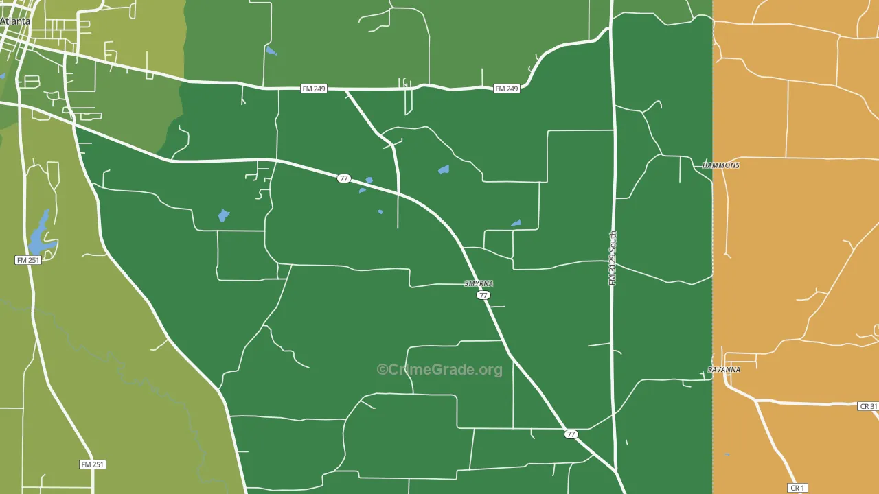 Smyrna, TX Map of Vehicle Theft Rates