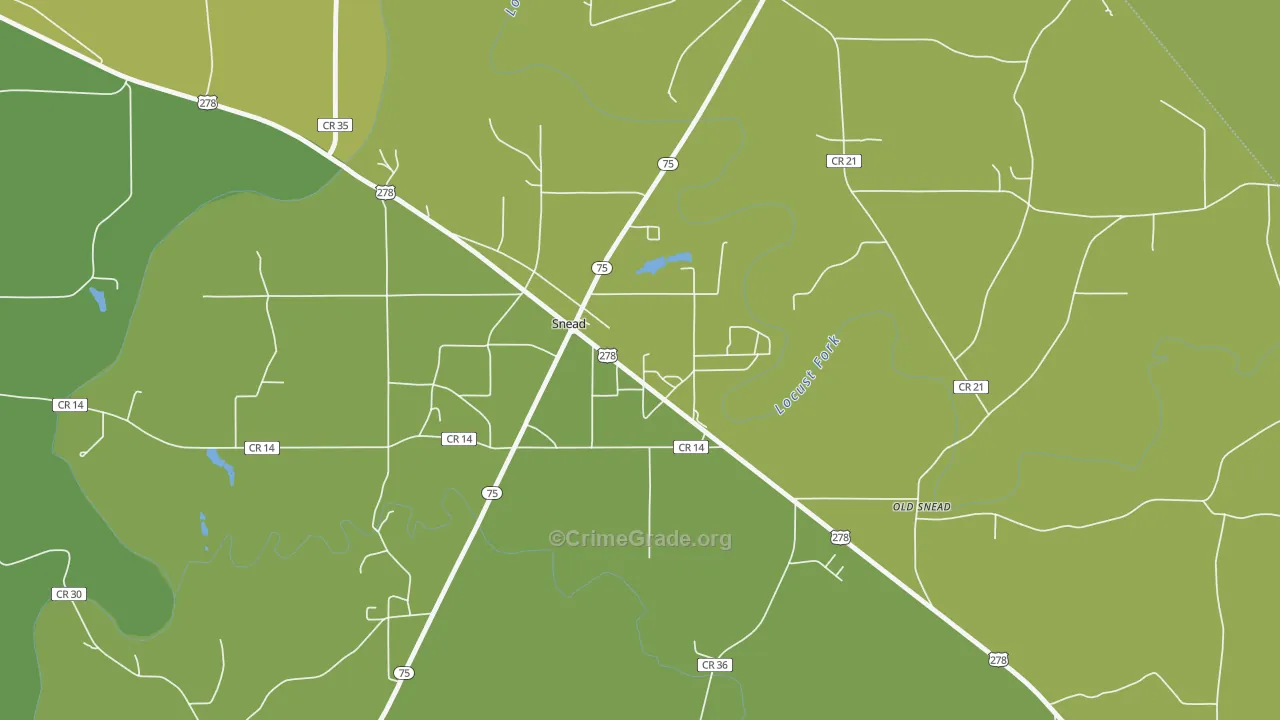 Snead, AL Map of Vehicle Theft Rates