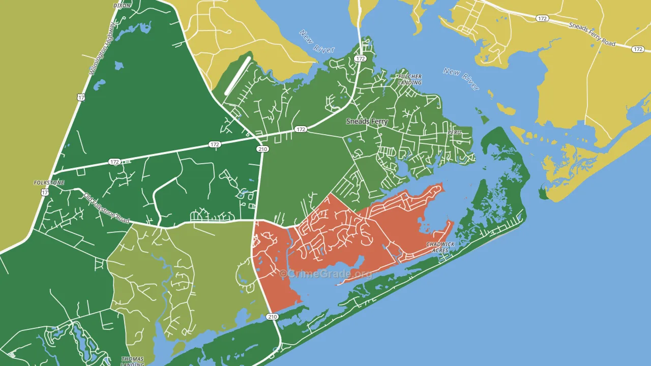 Sneads Ferry, NC Map of Vehicle Theft Rates