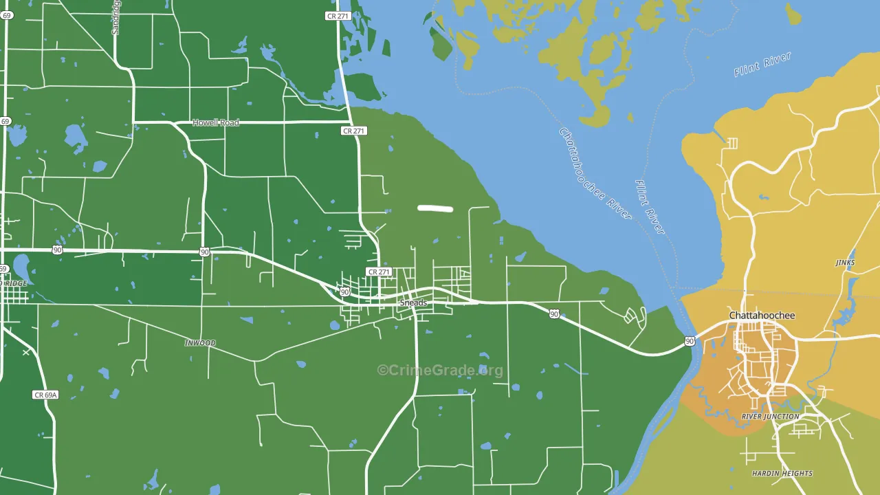 Sneads, FL Map of Vehicle Theft Rates