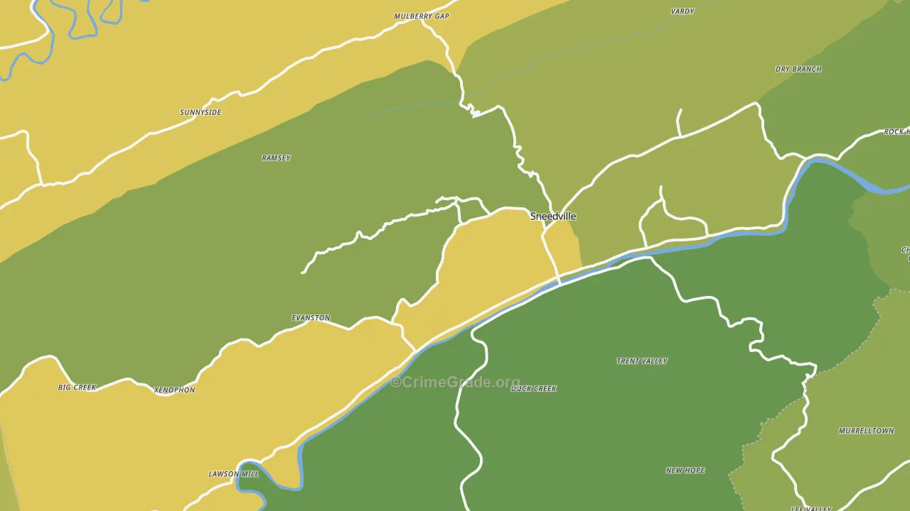Sneedville, TN Map of Vehicle Theft Rates
