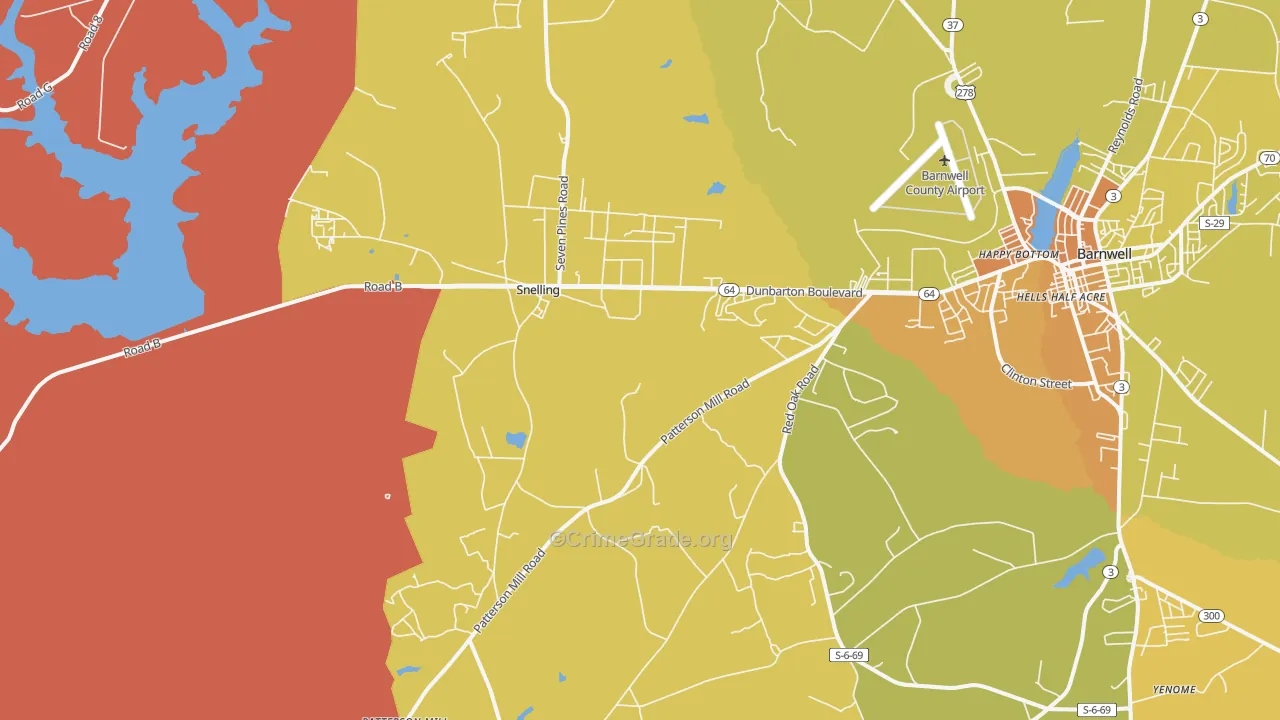 Snelling, SC Map of Vehicle Theft Rates