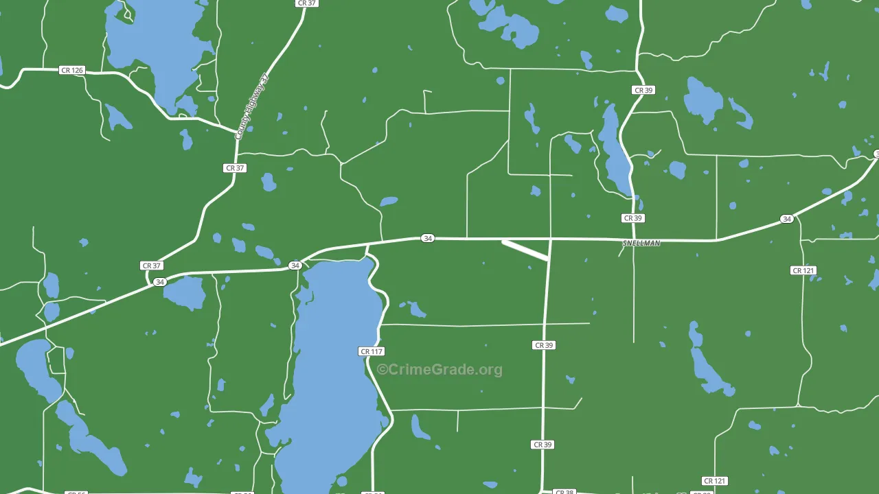 Snellman, MN Map of Vehicle Theft Rates