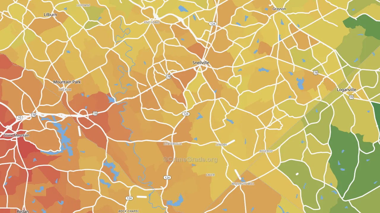 Snellville, GA Map of Vehicle Theft Rates