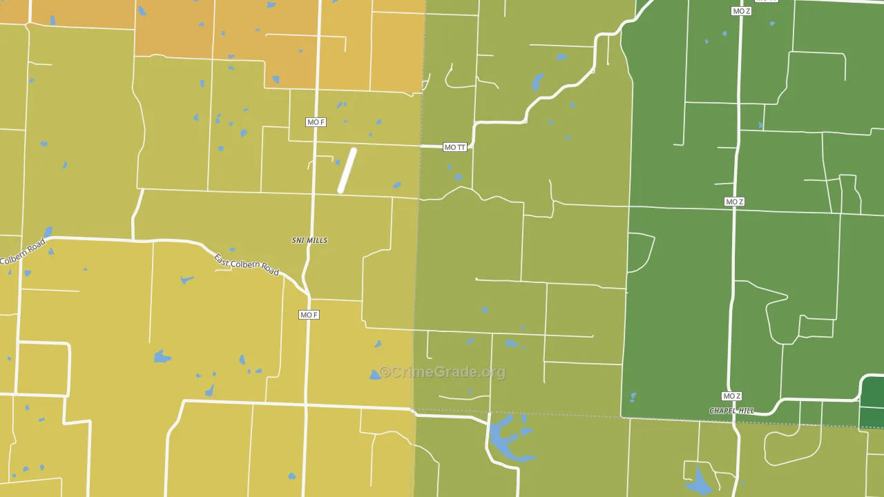 Sni Mills, MO Map of Vehicle Theft Rates