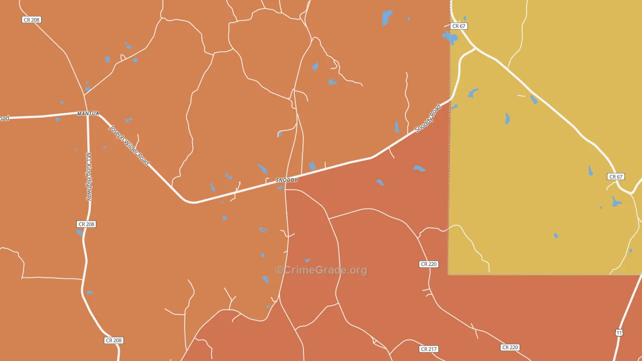 Snoddy, AL Map of Vehicle Theft Rates