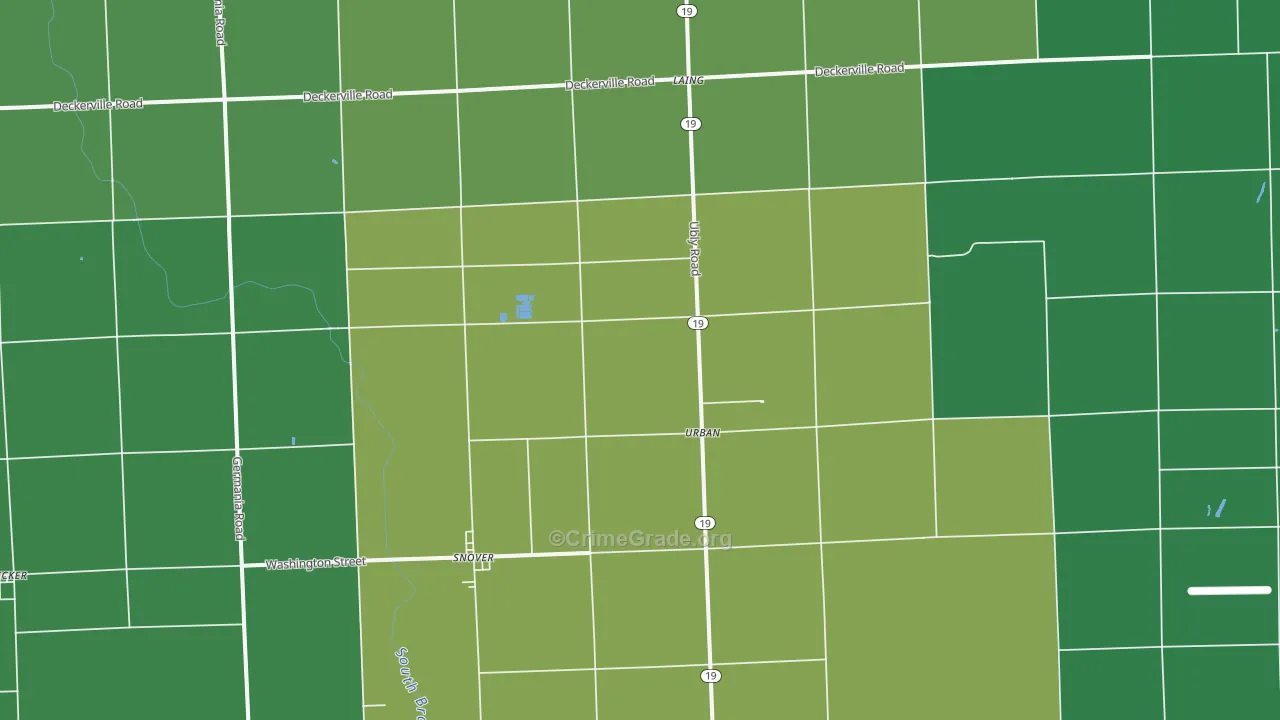 Snover, MI Map of Vehicle Theft Rates