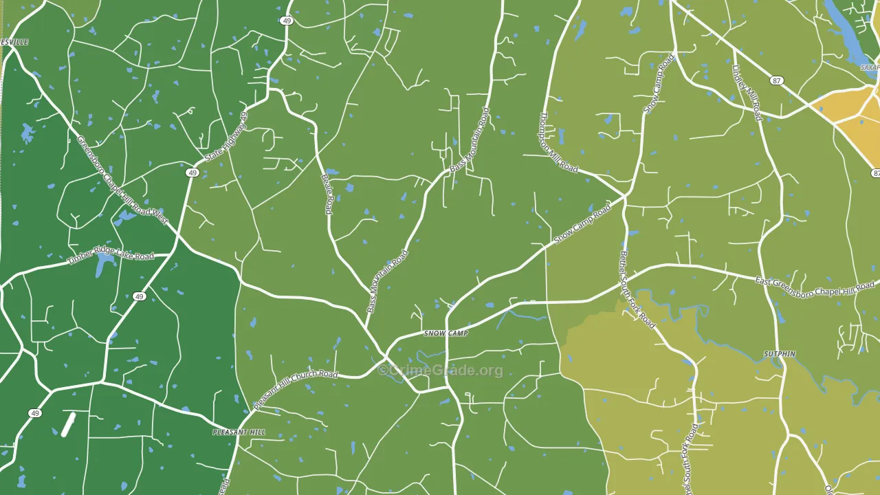 Snow Camp, NC Map of Vehicle Theft Rates