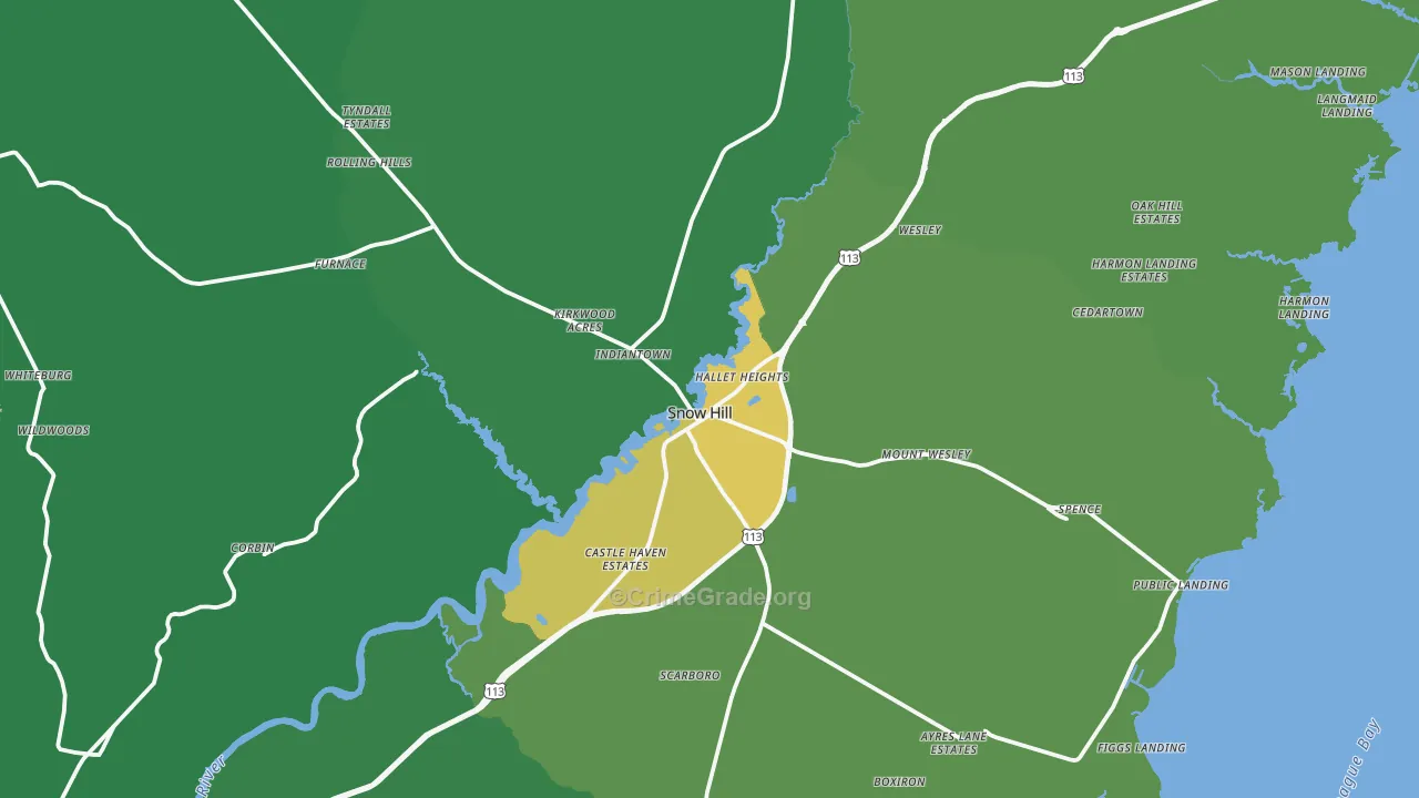 Snow Hill, MD Map of Vehicle Theft Rates